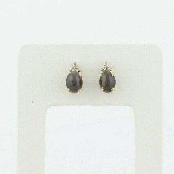 14k Yellow Gold Cat's Eye and Diamond Stud Earrings Gorgeous - Picture 1 of 10